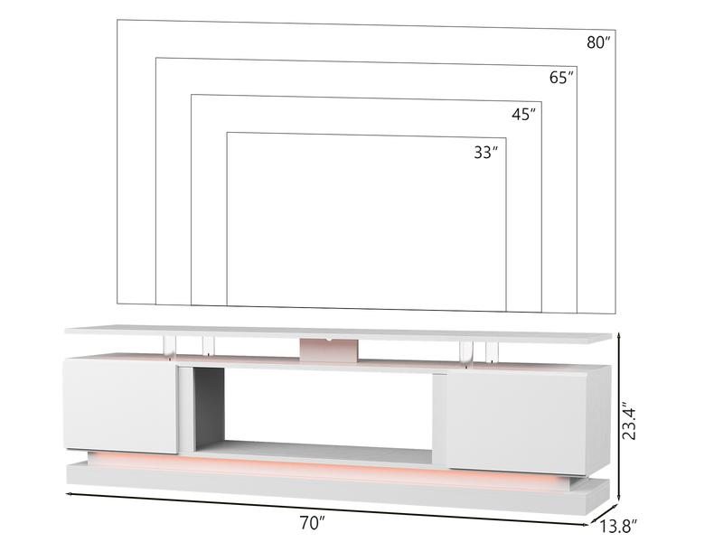 【TV STAND ONLY】oneinmil 70 Inch White TV Stand, Modern Entertainment Center with Storage, Media Console for Living Room&Bedroom circle dinner table coffee  rectangular wooden cookie  lounge sofa side couch pantry cabinet Bathroom Adjustable Tall square