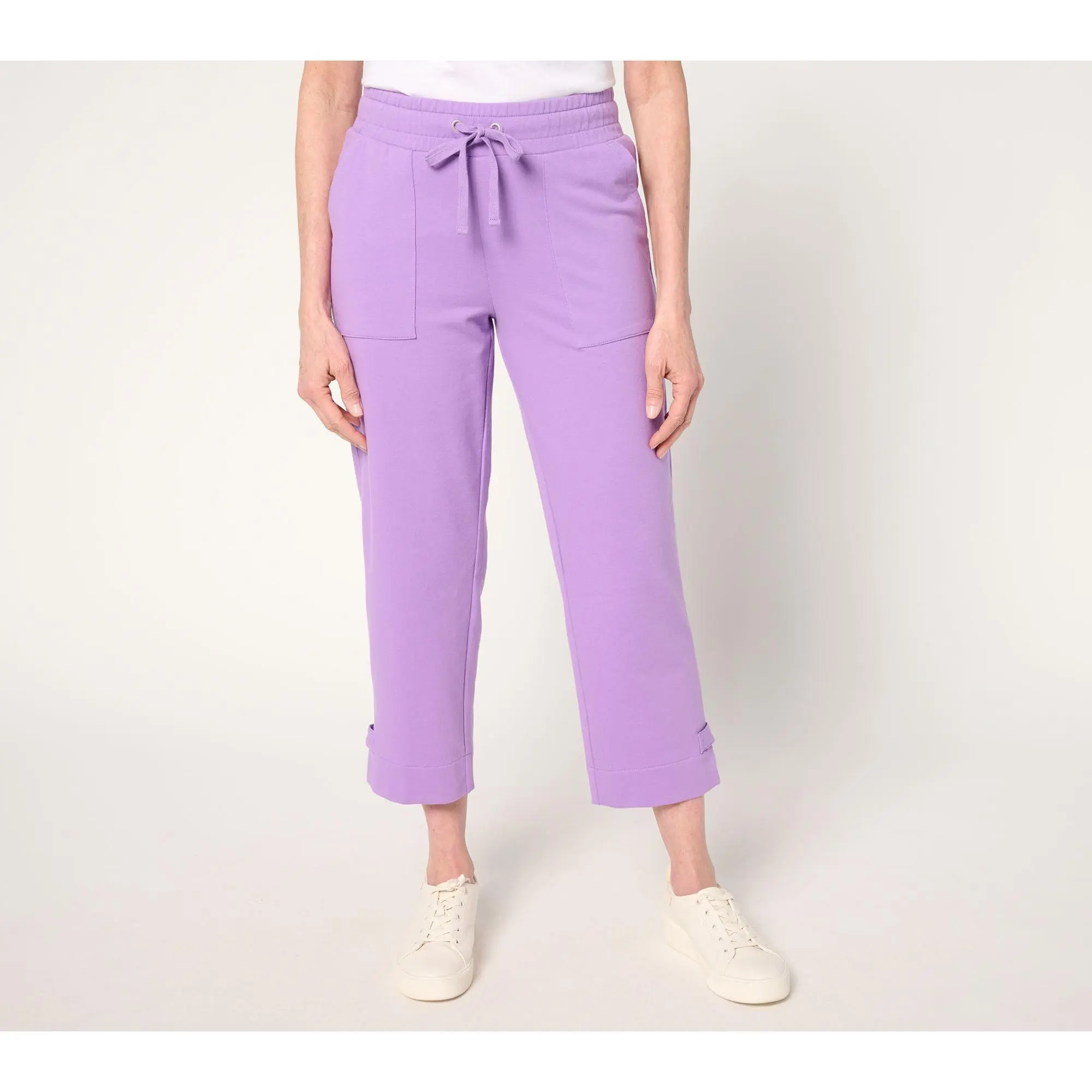 Sport Savvy Petite French Terry Capri Pant with Button Tab Hem
