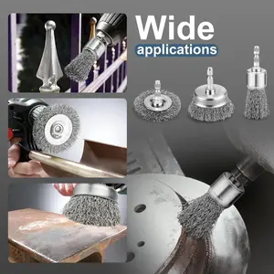 Professional Steel Wire Brush Drill Bits Set, 6-Piece Kit with 1/4 Inch Hex Shank, Rust Removal Attachments, Cup Brushes