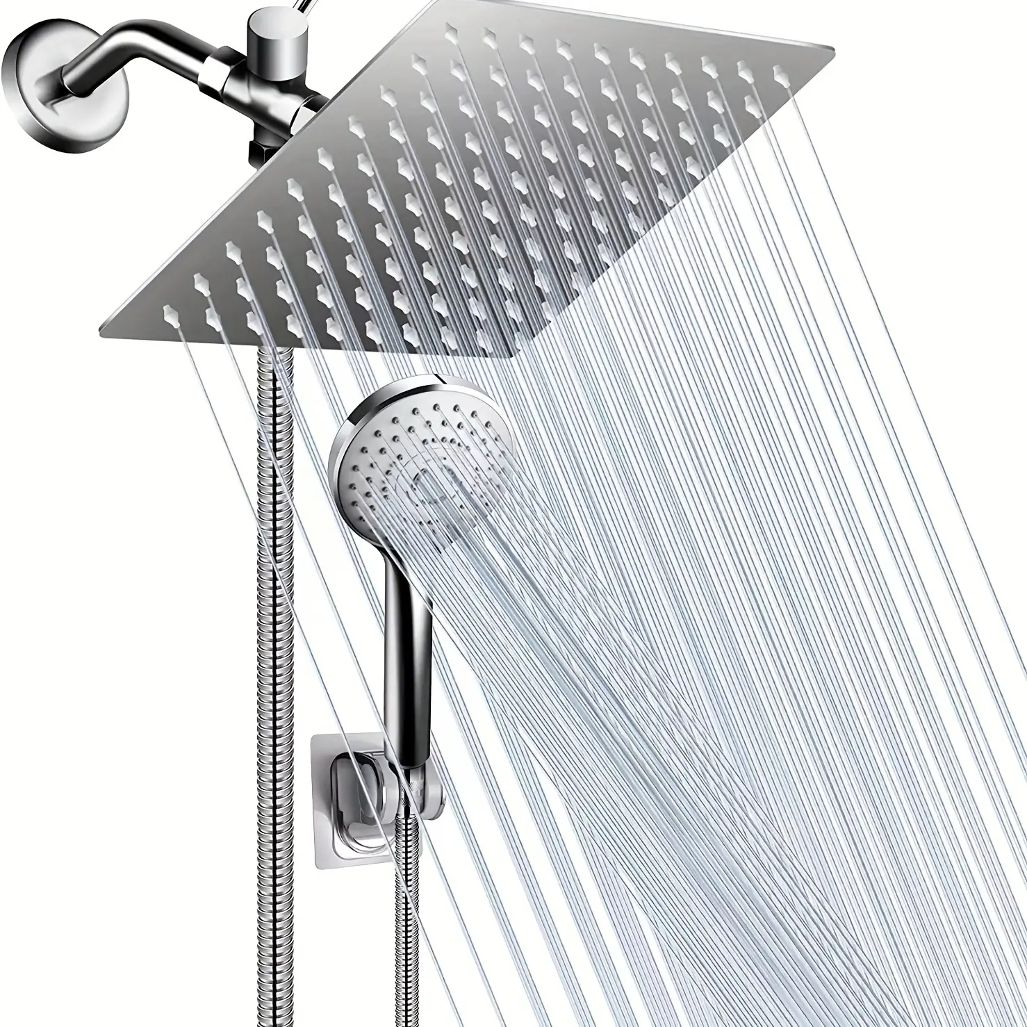 Dual Shower Head Set with Handheld, 8 Inch High Pressure Rainfall Shower Head Combo with 5 Settings Handheld Showerhead Combo, 3-Way Shower Combo, Rain Shower Head with Handheld, Powerful Low-pressure Water Shower Spray