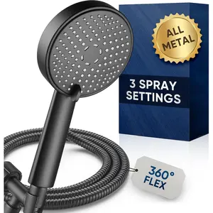 (R)  Metal 3- Shower  with Handheld - Solid Stainless Steel Showerhead, High  Detachable Shower Wand with Hose & Adjustable Bracket - WIDE, MASSAGE, and MIST (Matte Black)