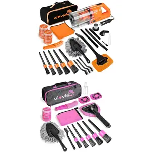 Ultimate Car Cleaning Kit, 17Pcs Car Interior Detailing Kit with High Power Car Vacuum Cleaner Pink Car Cleaning Kit, Car Detailing Kit Interior Cleaner