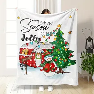 Ultra-Soft Flannel Throw Blanket with Cartoon Christmas Tree Design Perfect for Couch Bed Office and Camping Soft and Cozy,Christmas gifts birthday gifts
