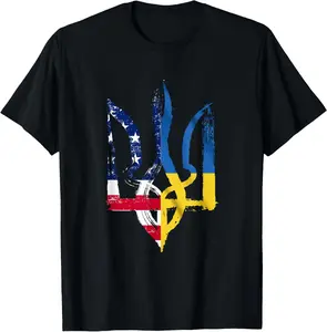 100%cotton Vintage Support Ukraine American Flag Ukrainian Trident Women Men T-Shirt