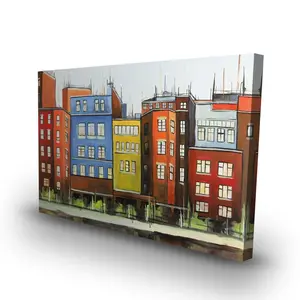 212 MAIN Boston Colorful Buildings Canvas Art Print - 24x36 in, Artistic Wall Decoration, Bedroom Home Decor Artwork, Ideal Gift for Home Supplies, Cityscape