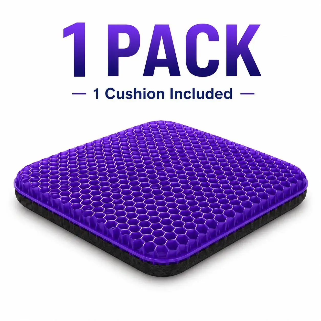 GEECO Firm Purple Gel Seat Cushion - Honeycomb Cooling & Breathable Chair Pad with Non-Slip Washable Cover, Perfect for Office, Car, Truck & Home - 16.54 x 14.17 x 1.38 inches