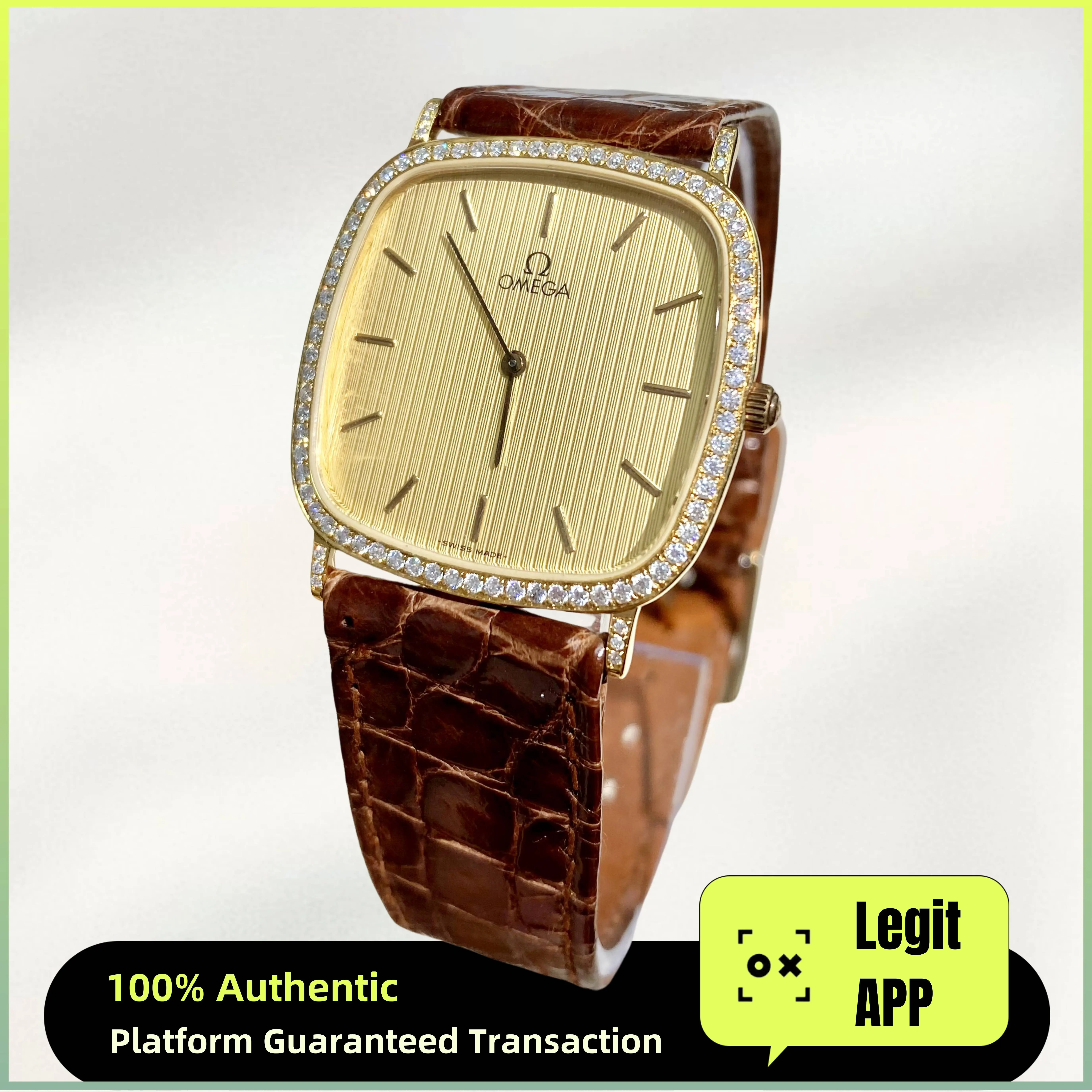 Omega Vintage De Ville Quartz Gold Plated 30mm Yellow Dial Diamond 21185804