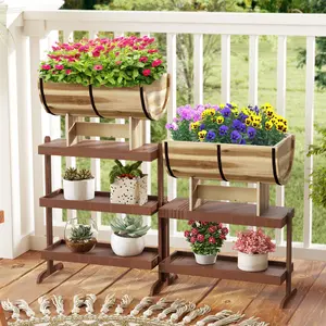 COSTWAY - Outdoor Wooden Planter with Legs for Flower Herb Vegetable Fruit