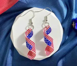 Patriotic Dangle American Flag 4th of July Earrings Glitter Red White Blue USA Election Spiral Acrylic Jewelry for Women Independence Day Party Gift