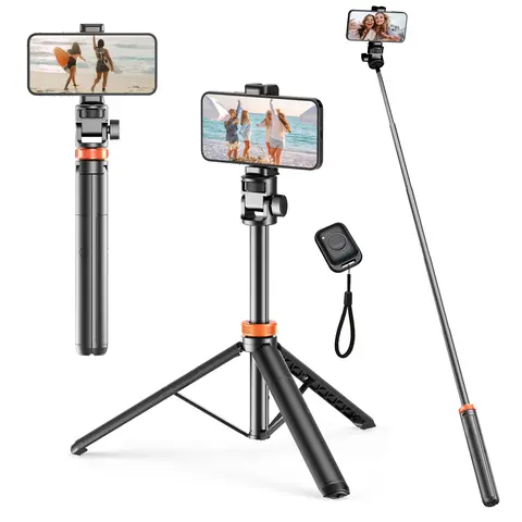 61 inches Portable Selfie Stick Tripod with Remote Control, Nylon6/6 Stabilizing Mount, Mobile Phone Holder Selfie Accessories for iPhone 15/14/13, Smartphone, Cellphone, Travel-Ready Accessories for Women