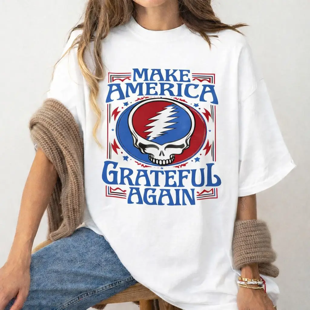 Make America Grateful Again Vintage Skull T-Shirt – Retro Patriotic Graphic Tee, Unisex Grateful Dead Inspired Shirt Gothic Patterned Cotton viral tiktok dark humor gift Gooner Eat Sleep Goon Repeat heavy oversized streetwear student indie aesthetic