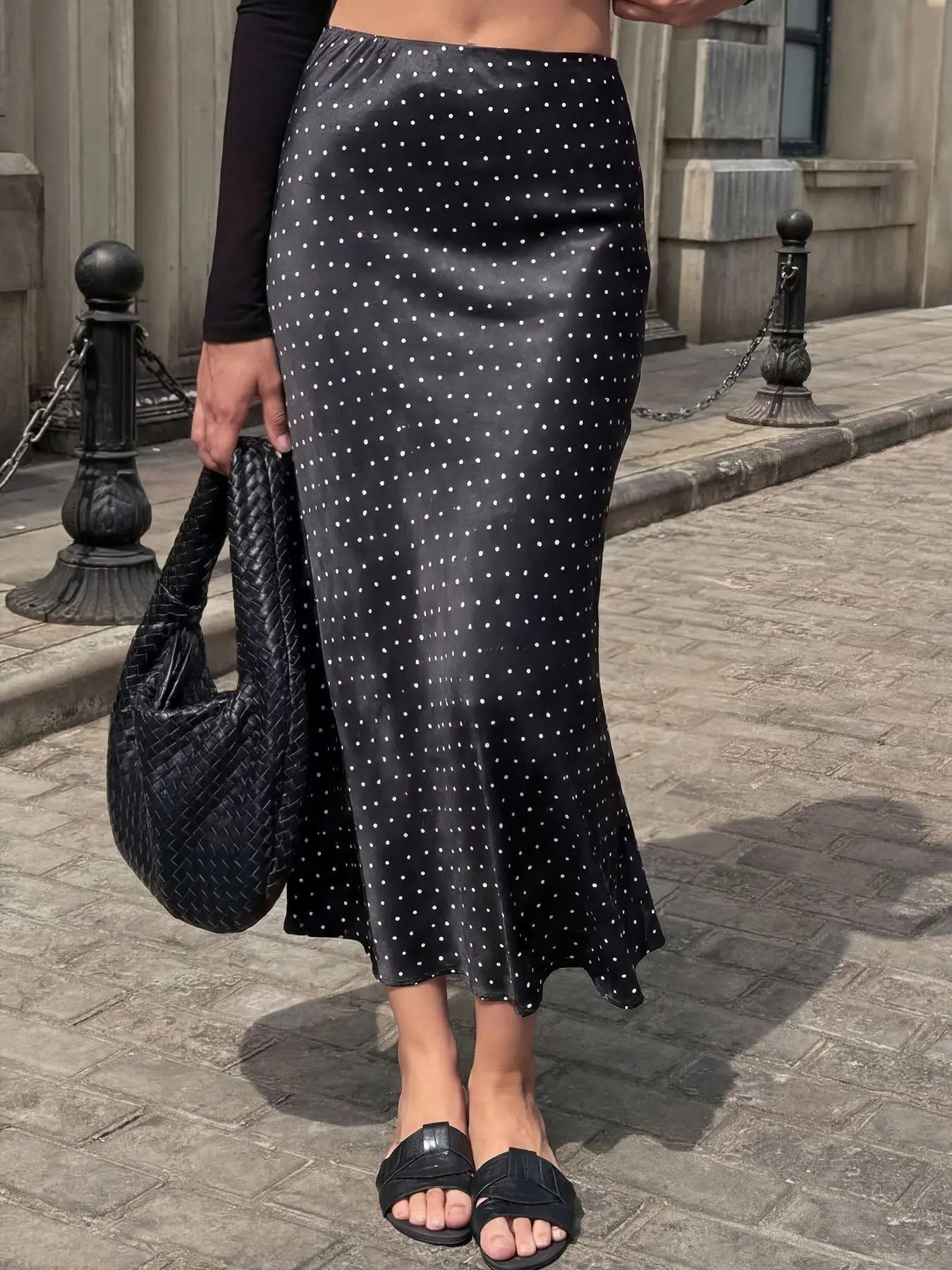 Women's Spring Summer Vintage Polka Dot Midi Skirt, Chic Elegant Skirt, Casual Fashionable Skirt, Fit High Waist Elastic A-Line, Casual Versatile Bottoms, Perfect for Daily and Commuting Wear, Womenswear