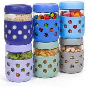 6-Pack 16oz Glass Mason Jars with  Sleeves, Airtight  Overnight Oats Containers with , Dishwasher Safe Leak-Proof Meal Prep Jars for  Pudding, Yogurt, Snacks