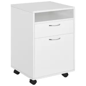 Mobile Storage Cabinet with Drawer & Door | Printer Stand with Castors, Rolling Organizer Cart for Home Office | Wireless Printer Table with Storage Shelf