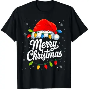 NewMerry Christmas Red Santa hat and Lights T-Shirt Sweatshirt TOP(T)