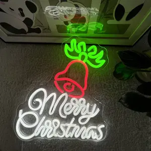 Christmas Neon Sign With Bell Design, Cold White Color, Wall Mounted Holiday Decoration, Perfect for Home Party Store Windows