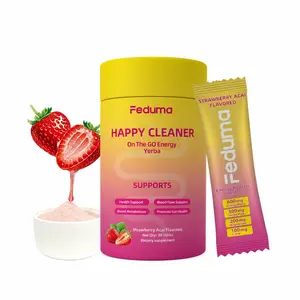 Feduma Happy Cleaner Powder - Berberine, Chromium, 5-HTP, Yerba Mate & Magnesium  | On-The-Go Powder Stick(30 Servings) | Strawberry Flavor