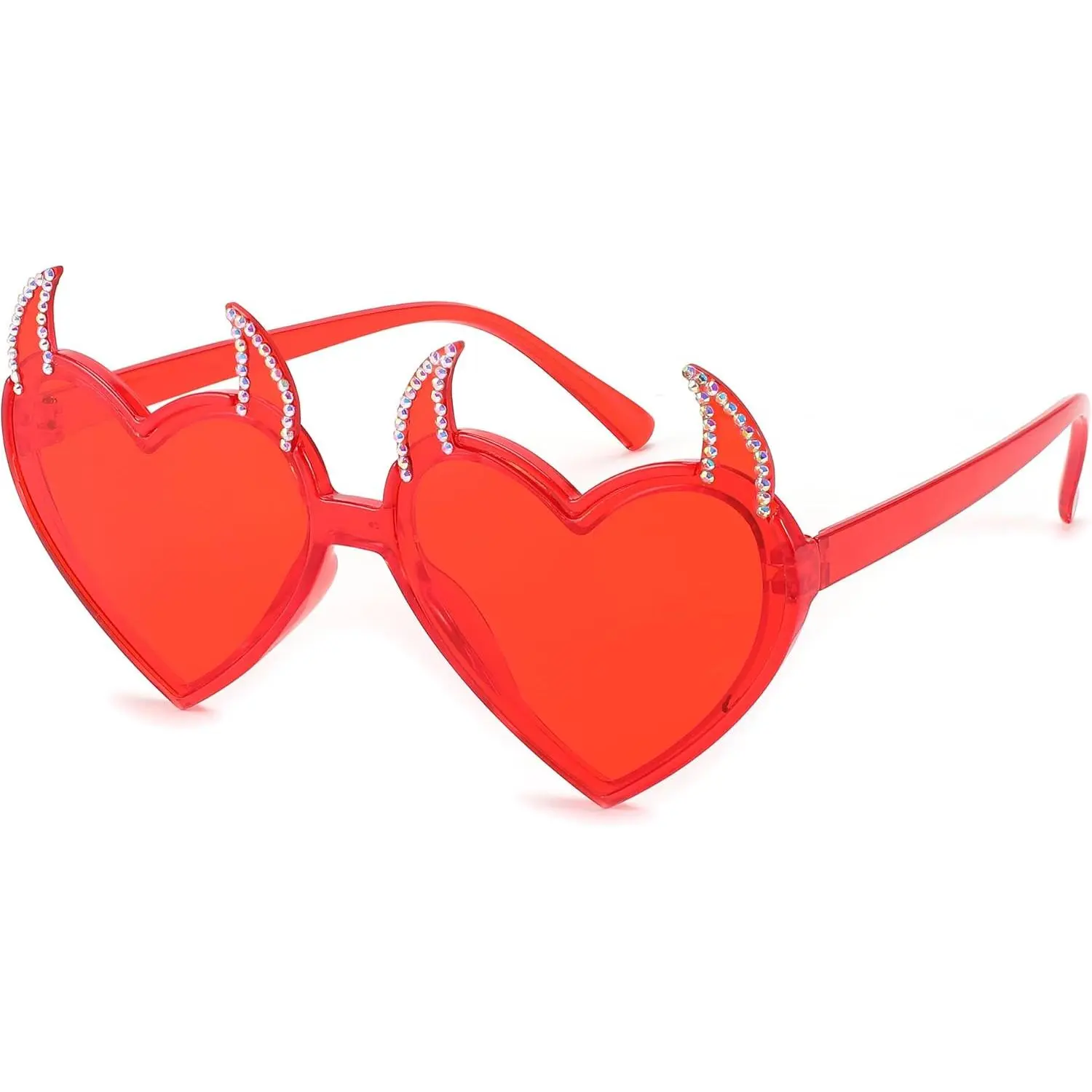 EyeconicFinds Sunglasses Women Men, Halloween Party Disco Trendy Love Sun Glasses, Rimless Heart Devil Ear Frame B0054