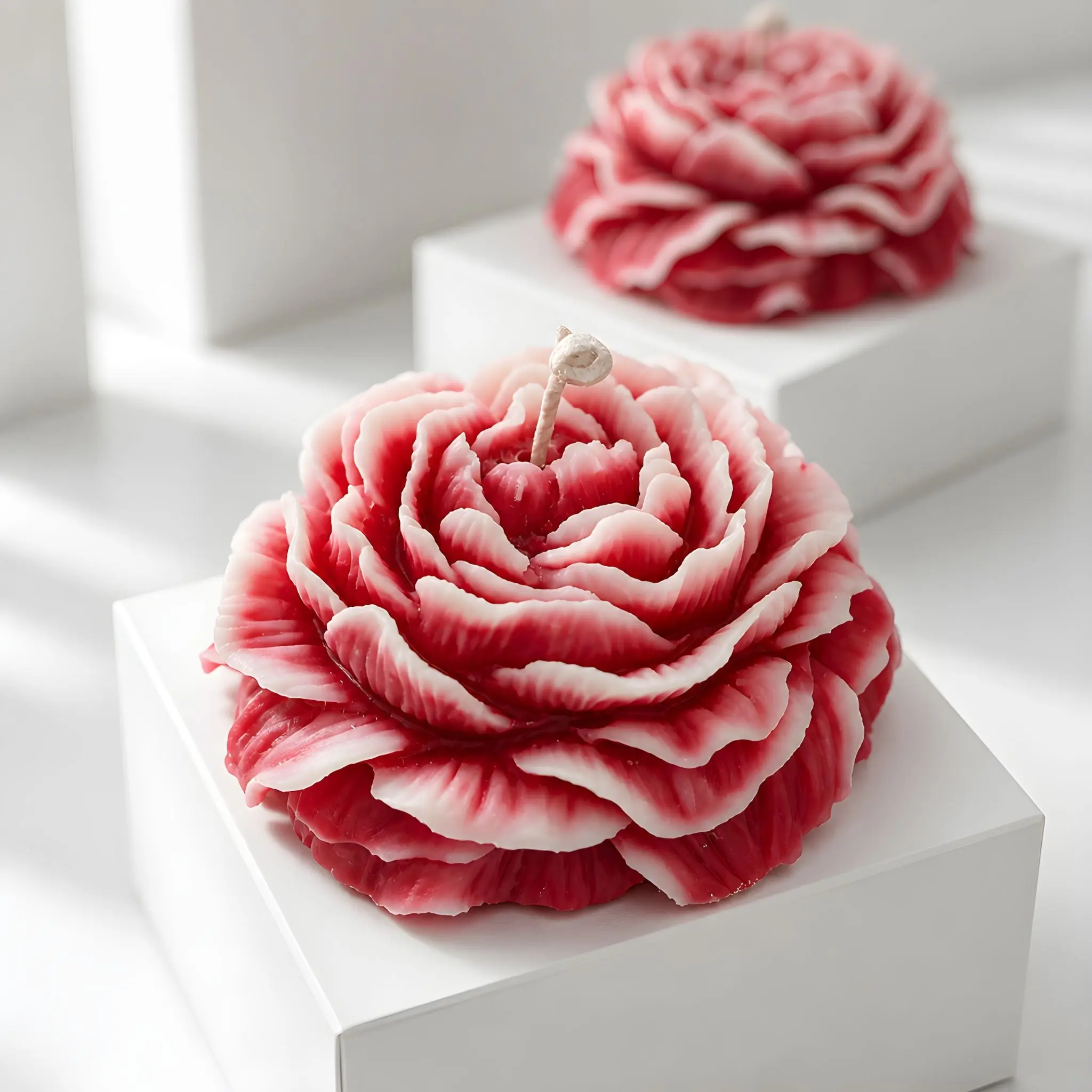 Handmade Large Peony Floral Décor Candle - Soft, Romantic Cotton Wick, Natural Wax Candle for Calming Ambiance, All-Natural Vegetable Wax Home Decor Piece, Flowers