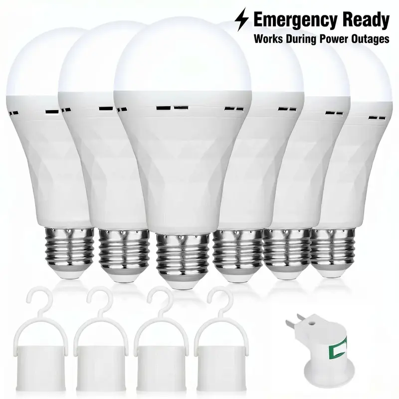 4 Pack Emergency Rechargeable Light Bulb with Hook, 1500mAh LED Power Outage Bulb, 12W 60W Equivalent Camping Light for Home Hurricane Backup