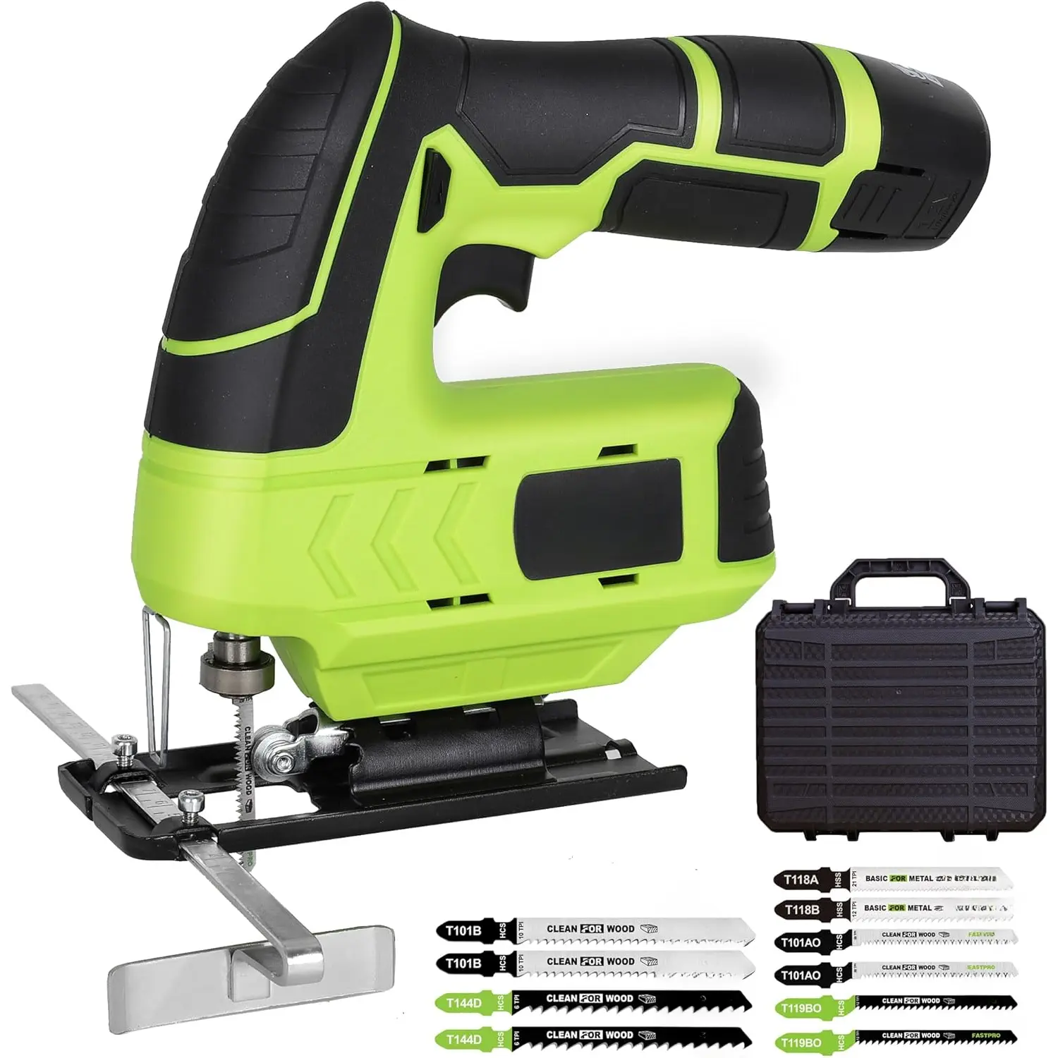 12V Cordless Jig  Kit, Electric Jigsaw with 10 count  & Edge Guide, Included 1.5 Ah , Charger and Storage Case