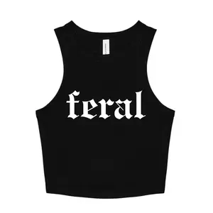 Feral Letter Print Micro Rib Racer Tank Top, Casual Top for Daily Wear, Women's Clothing for All Seasons, Summer Tops