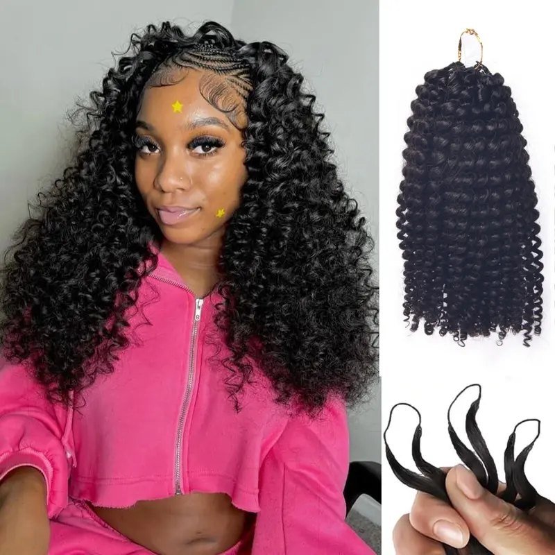 Curly Crochet Human Hair Knotless Pre-Separated Feather Human Crochet Hair Lightweight Reusable Remy Hair Extensions Natural Color (Natural -60g, 16 18 IN)