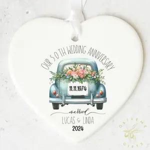 Personalized Anniversary Heart Ornament, Custom Anniversary Gift for Any Year - 5th, 10th, 25th, 40th, 50th Wedding Milestones, Custom Ornament