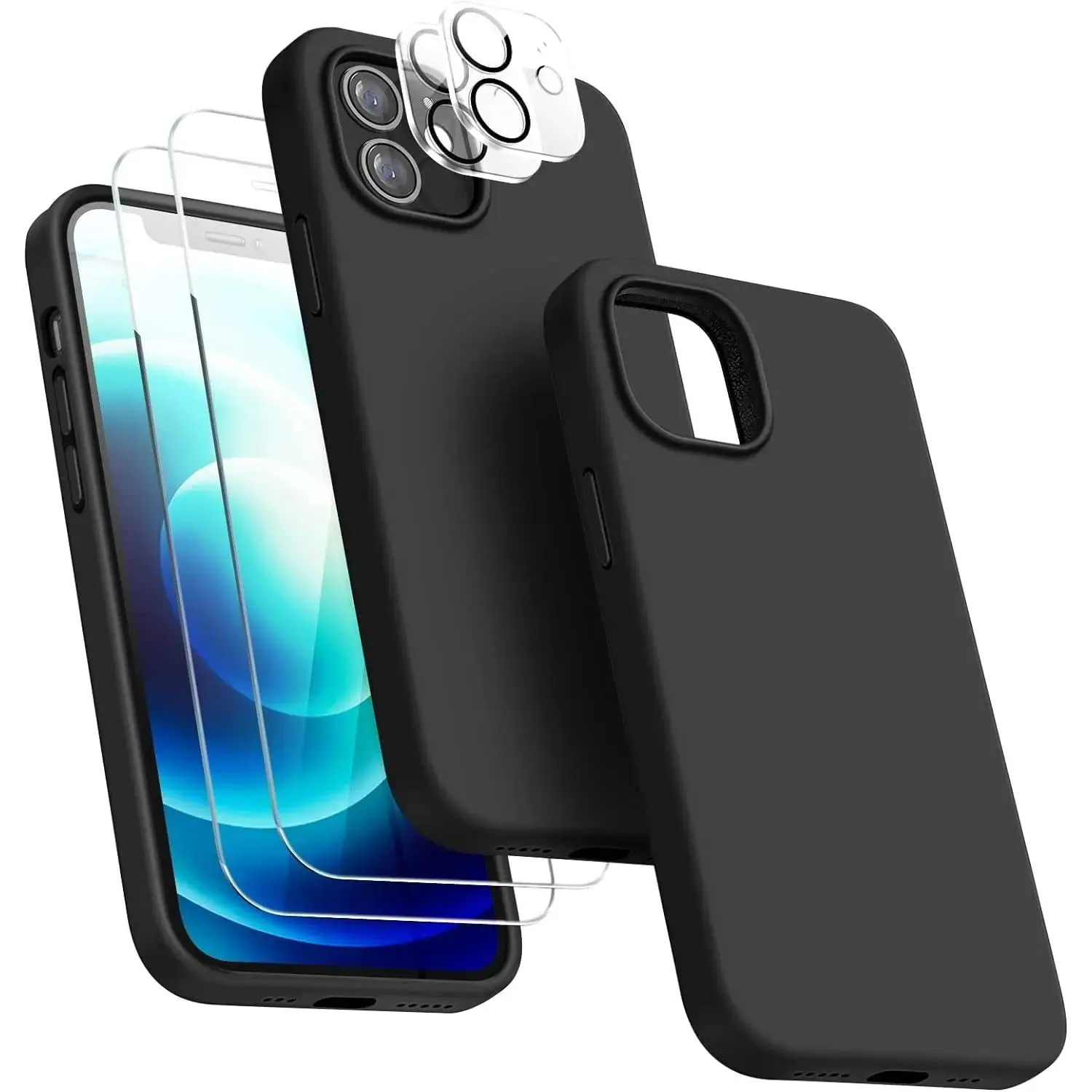 Entronix Silicone Case for iPhone 11 - 5 in 1 Bundle with 2 Clear Tempered Glass & 2 Camera Lens Shockproof Case Protector