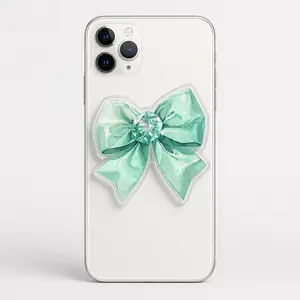 Coquette Bow Diamond Magnetic MagSafe Ring Stand Phone Grip, Green Aesthetic Acrylic Phone Mount, Pop Socket Durable Y2K Girly Accessories