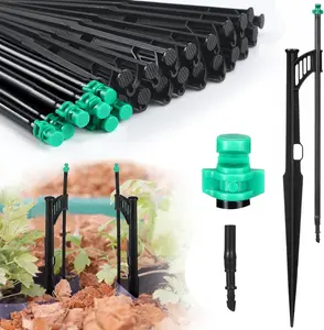 25 count 12.8 Inch Drip Irrigation Stakes with 180  Sprayer Emitters and Sprinkler Extension Riser 1/4 Inch Drip Line Sprinkler Support Stakes for Garden Watering System,Green