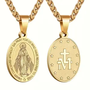 1pc Stainless Steel Virgin Mary Collar with Cross and Miraculous Medal Unisex Religious Catholic Fashion Gift for All Seasons