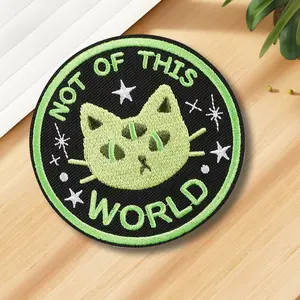Alien Cat Embroidered Patch, Back Adhesive Iron-On, Perfect for Clothes Jackets Hats Accessories, Not of This World Design, Unique