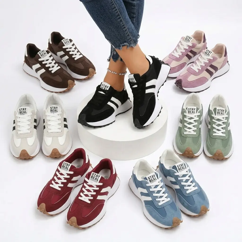 Women's Comfort Outdoor Sneakers Fashion Daily Walking Shoes Lace-Up Round-Toe Flat Shoes