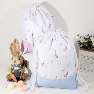 Extra-Large Personalized Easter Bunny Bag – Velvet Drawstring Gift Bucket with Floral Print, Big Storage Candy Tote for Easter, Parties, Weddings & Goody Bags