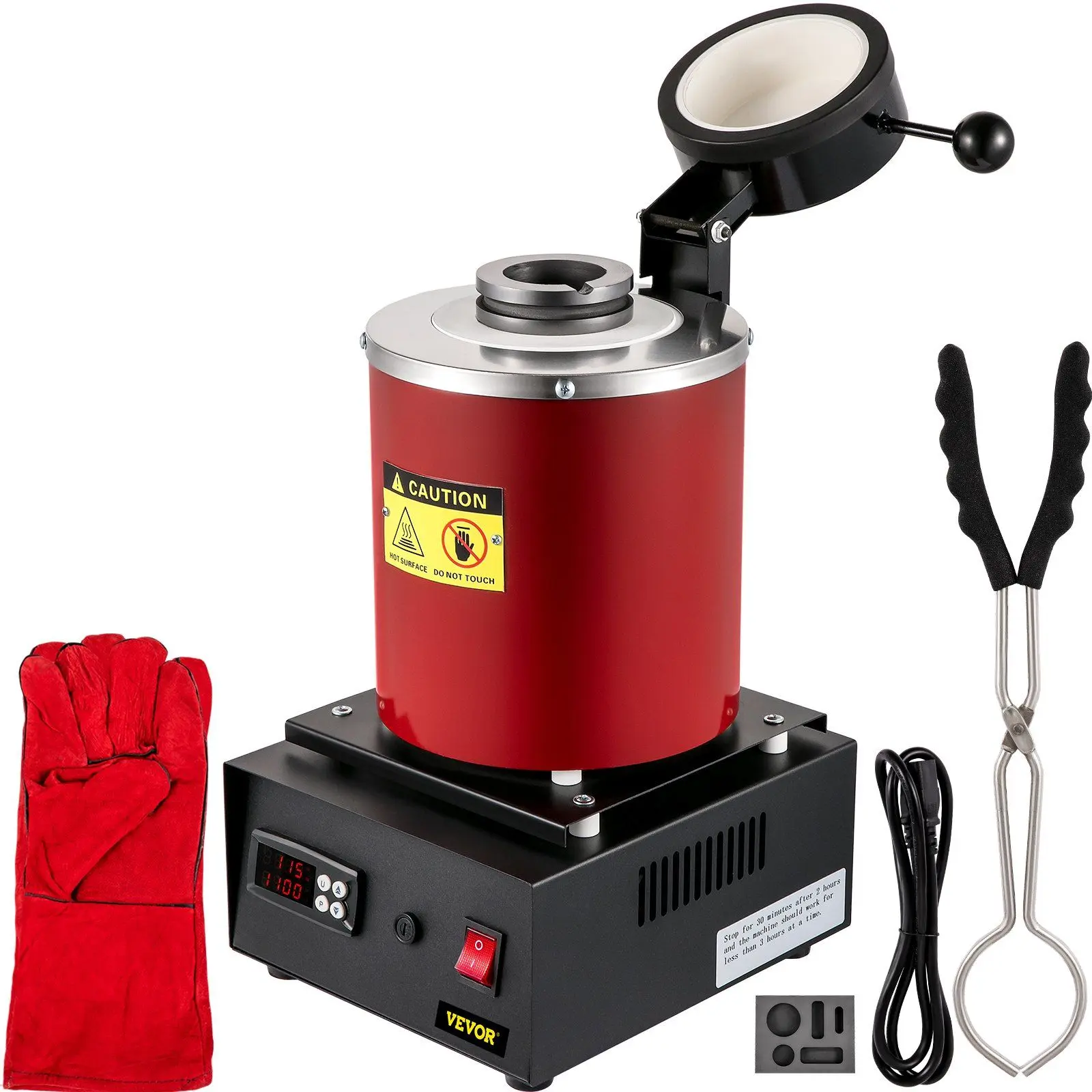 VEVOR Electric Melting Furnace, 3KG Digital Electric Melting Furnace, 1750W 1150 ° C/2102. ° F Gold Smelter Furnace W/ Graphite Crucible & Ingot Die for Processing of Melting Gold, Silver, Copper, Alumin