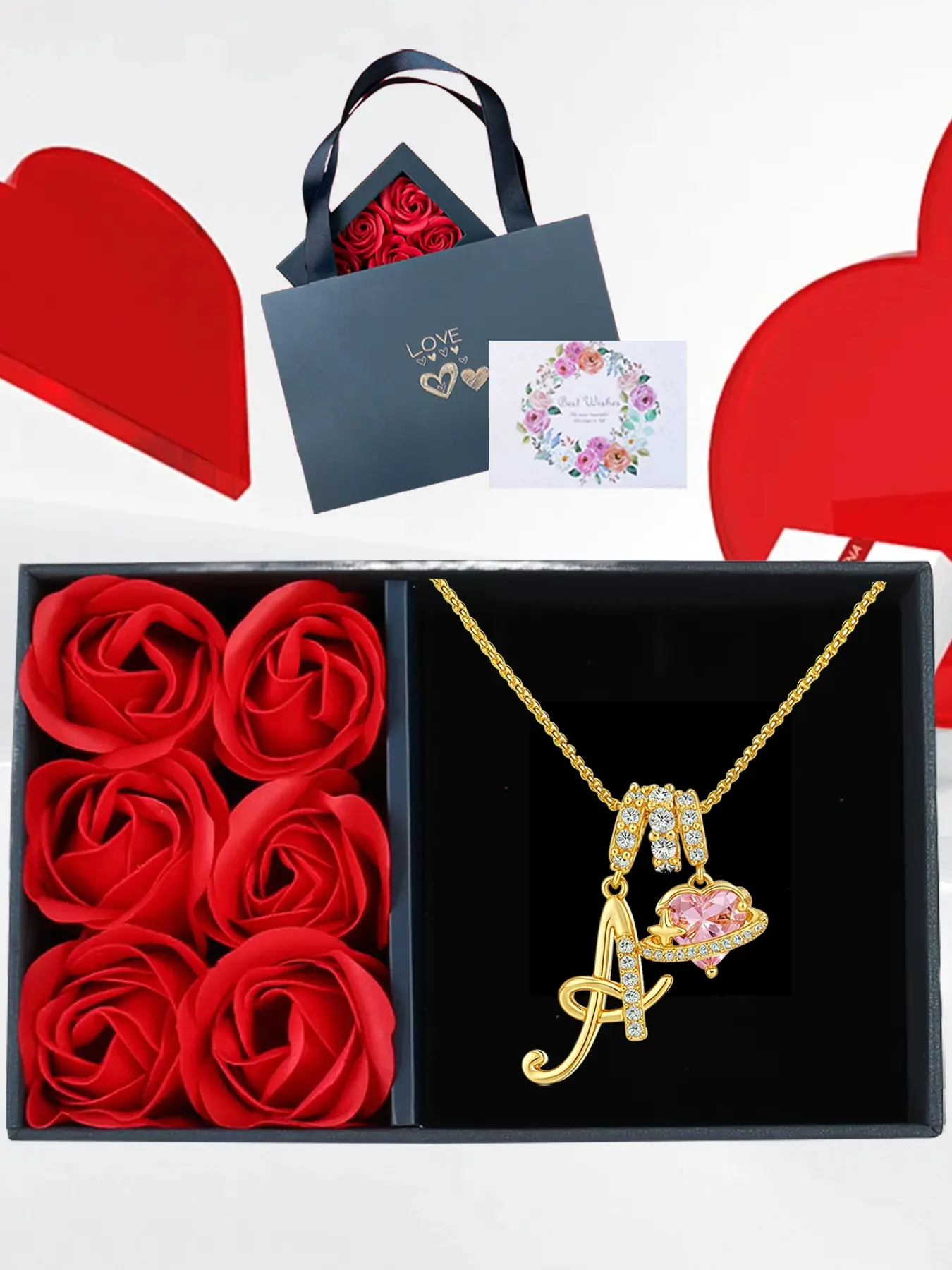 Gold Plated Letter Heart CZ Birthstone Pendant Necklace With Luxury Rose Jewelry Gift Box, Dainty Letter Pendant Necklace Gifts for Women Wife Girlfriend Daughter Sparkling CZ Necklace Cubic Zirconia Necklaces