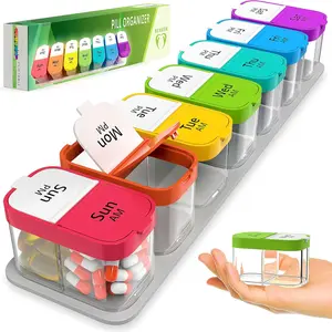 Large Capacity Weekly Pill Box, 7 Day AM PM Vitamin Organizer for Travel