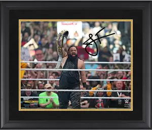 Jacob Fatu WWE Framed Autographed 16" x 20" WrestleMania 41 Raising Title Photograph - Fanatics Authentic Certified