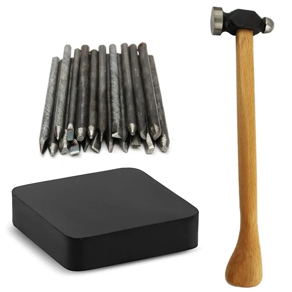 DIY Jewelry Metal Stamping Kit - 1 Set Versatile, User-Friendly Handcrafted Jewellery-Making Kit with Rubber Bench Block, Hammer for Beginners to Create Unique Jewelry Pieces