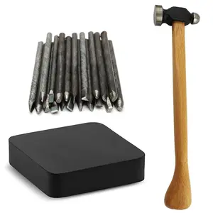 Metal Stamping Kit, Jewelry Stamp Set with Rubber Bench Block and Hammer