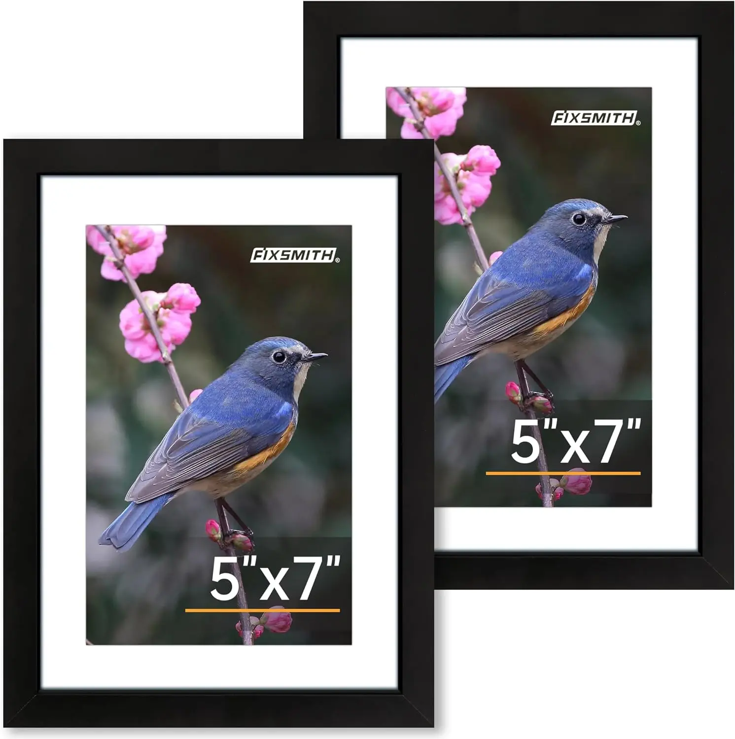 FIXSMITH 2-Pack Black 5x7 MDF Wood Picture Frames (Flower Design), Home Decor Accessory, Holds 4x6 with Mat or 5x7 Without Mat, Tabletop/Wall Display Decoration Items for Christmas, Thanksgiving, Adults