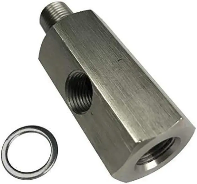 Oil Pressure Sensor Tee - 1/8 BSPT Female to Male With NPT Port Adapter for Turbo Supply Feed Line Gauge - Stainless Steel