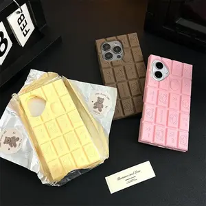 Fashion Cute 3D Cartoon Chocolate Rilakkuma Phone Case For iphone 16 Pro Max 15 14 Pro 13 12 Pro Soft Silicone Cover Screen Protector Bear