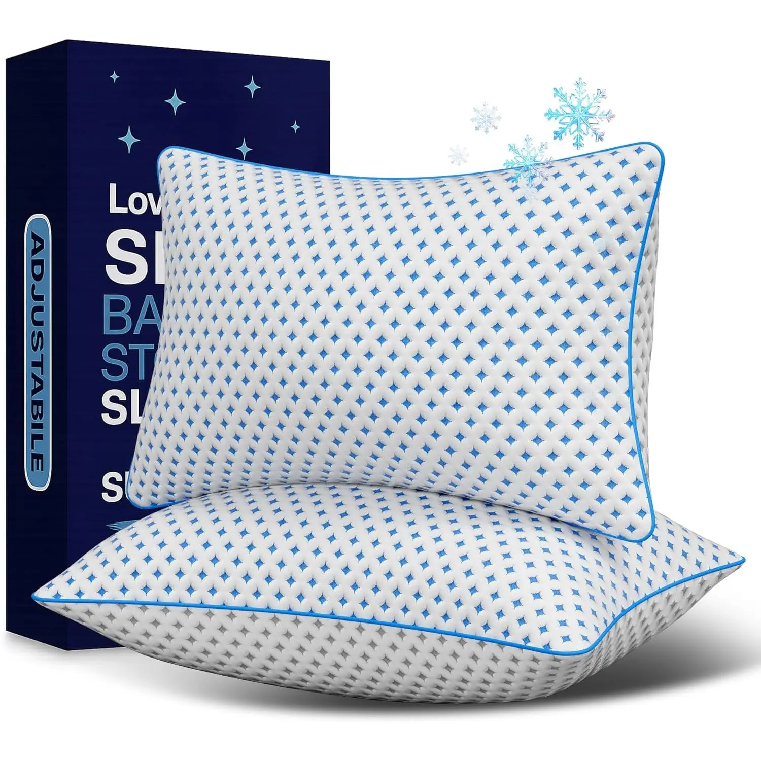 Memory Foam Pillows 2-Pack - King Size Adjustable Loft Cooling Polyester Foam Pillows, Firm, Supportive, Breathable for Hot Sleepers, Side and Back Sleepers