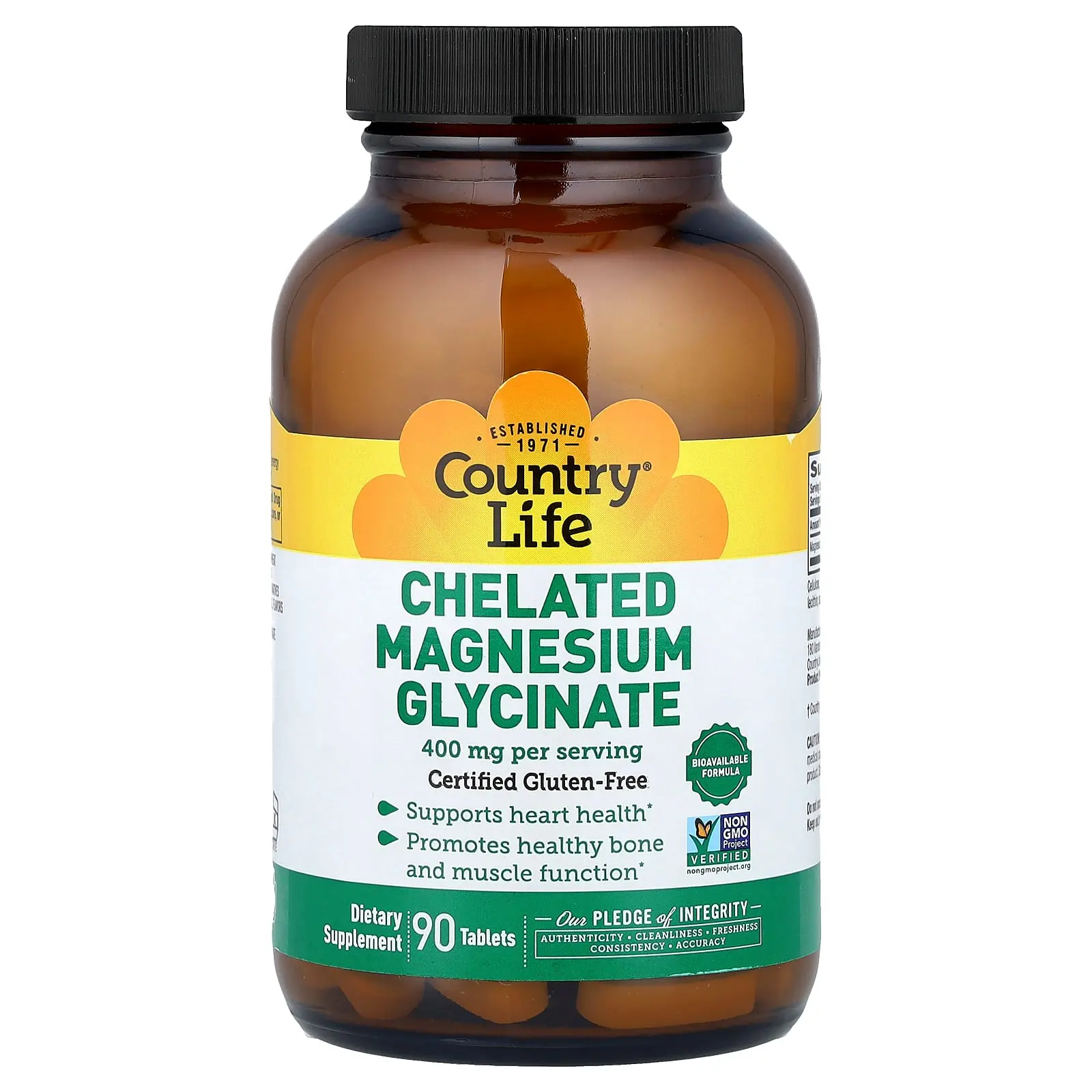 Country Life Chelated Magnesium Glycinate, 90 Tablets (133 mg per Tablet)