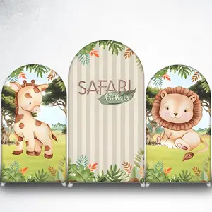 Watercolor Giraffe Safari Arch Backdrop Cover for Jungle Theme Party