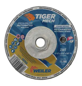 Weiler 4-1/2 in X 3/32 in Tiger Mechanized Pipeliner, Z30T, Type 27, 5/8 in -11 Nut