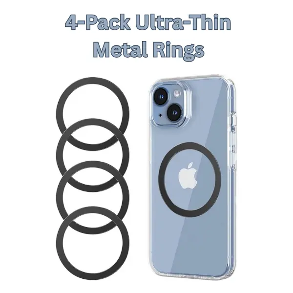 4-Pack Ultra-Thin Metal Rings – 0.4mm Magnetic Stickers for iPhone 12-16, Galaxy S24/S23/S22, Wallets, Grips & Car Mounts