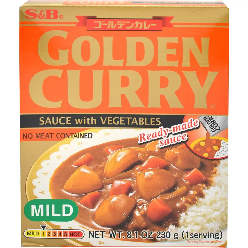 S&B Golden Curry Sauce with Vegetables, 8.1 OZ Ready-Made Spice & Flavor Meal Prep Kit - Mild-Medium-Hot Shelf-Stable Cooking Sauce Staple Dish (Room Temp Storage)